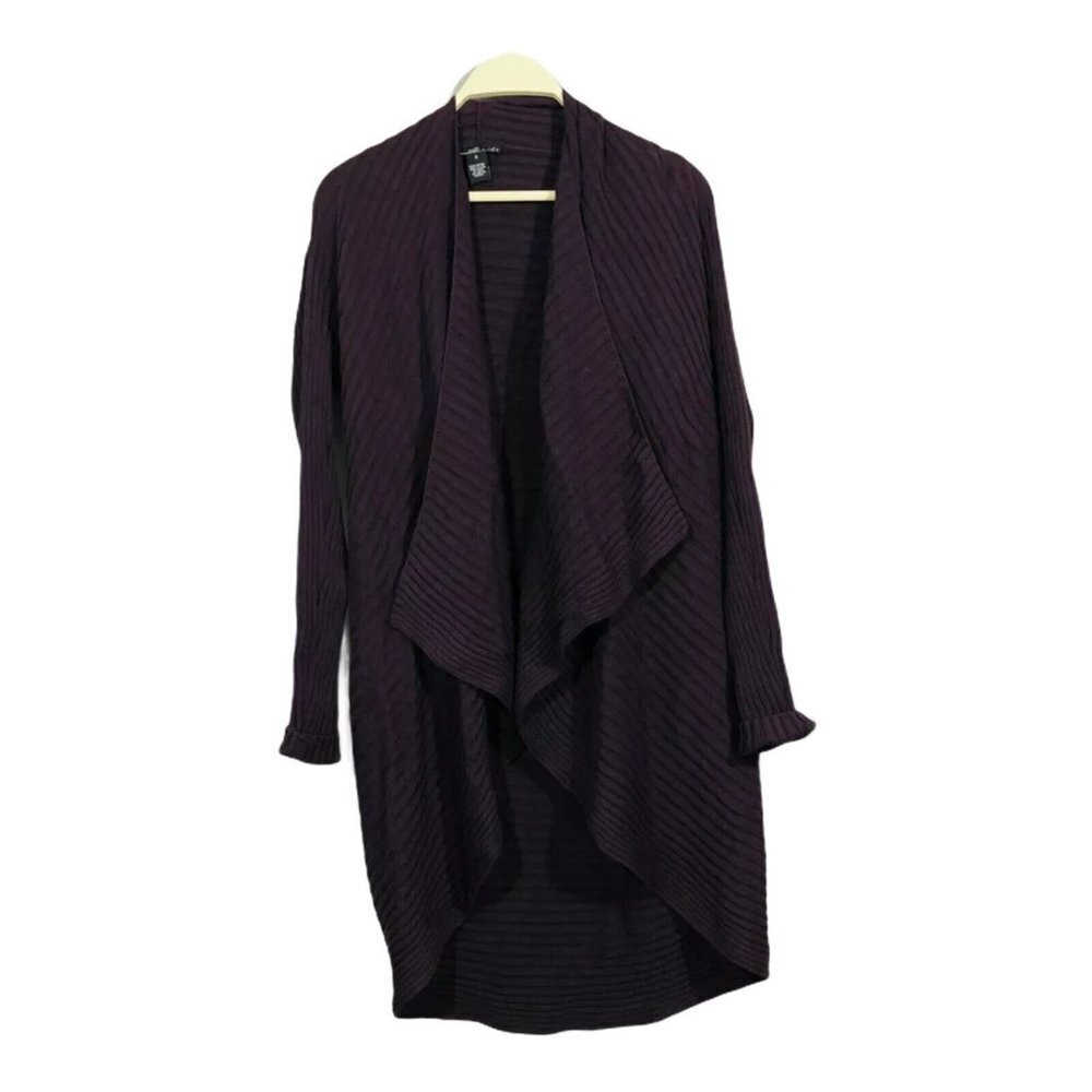 Willi Smith Women Cardigan Sweater Tunic Size S Purple Open Extra Long Kimono